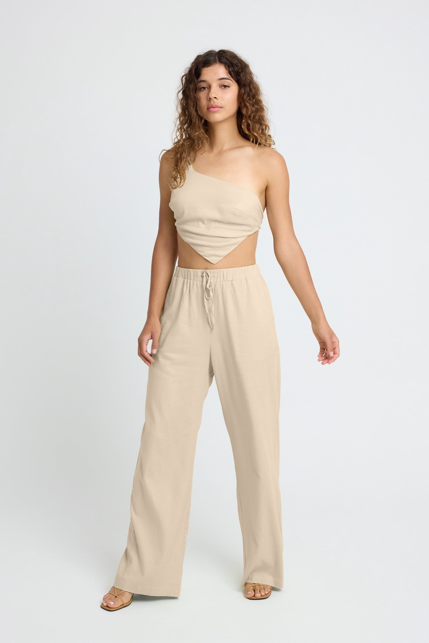 Beige Asymmetric Linen Top