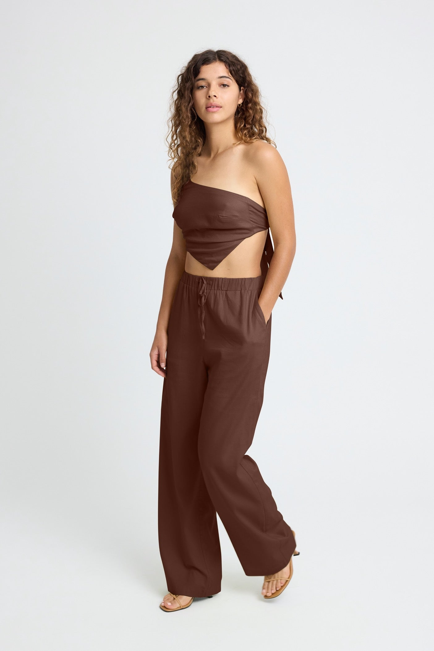 Brown Wide Leg Linen Pant